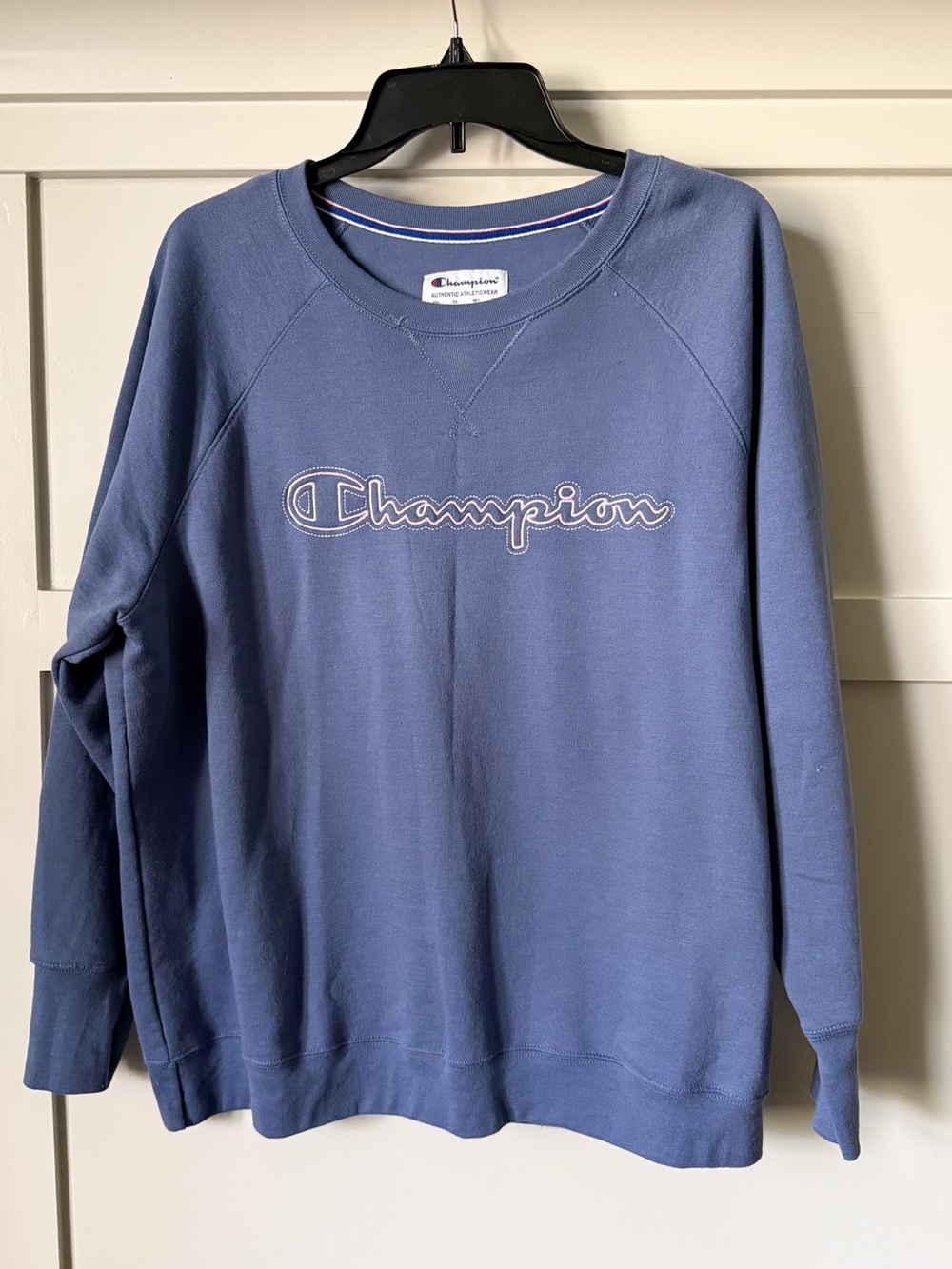 Champion Retro Script Logo Crewneck Sweatshirt Periwinkle Blue 2X